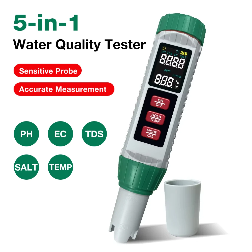 Medidor agua acuario 5 en 1 – PH, TDS, EC, salinidad y temperatura
