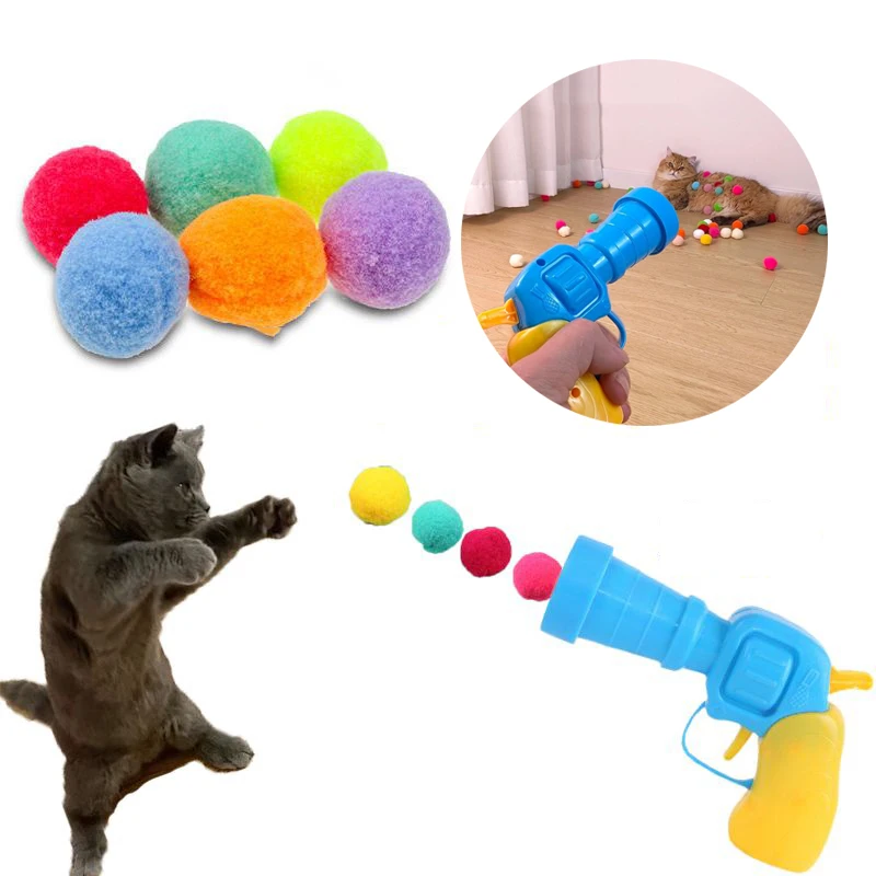 Juguetes para gatos, juguete interactivo de entrenamiento de lanzamiento para mascotas, Mini juegos creativos de pistola de tiro, pelota de peluche elástica, suministros para mascotas - imagen 2