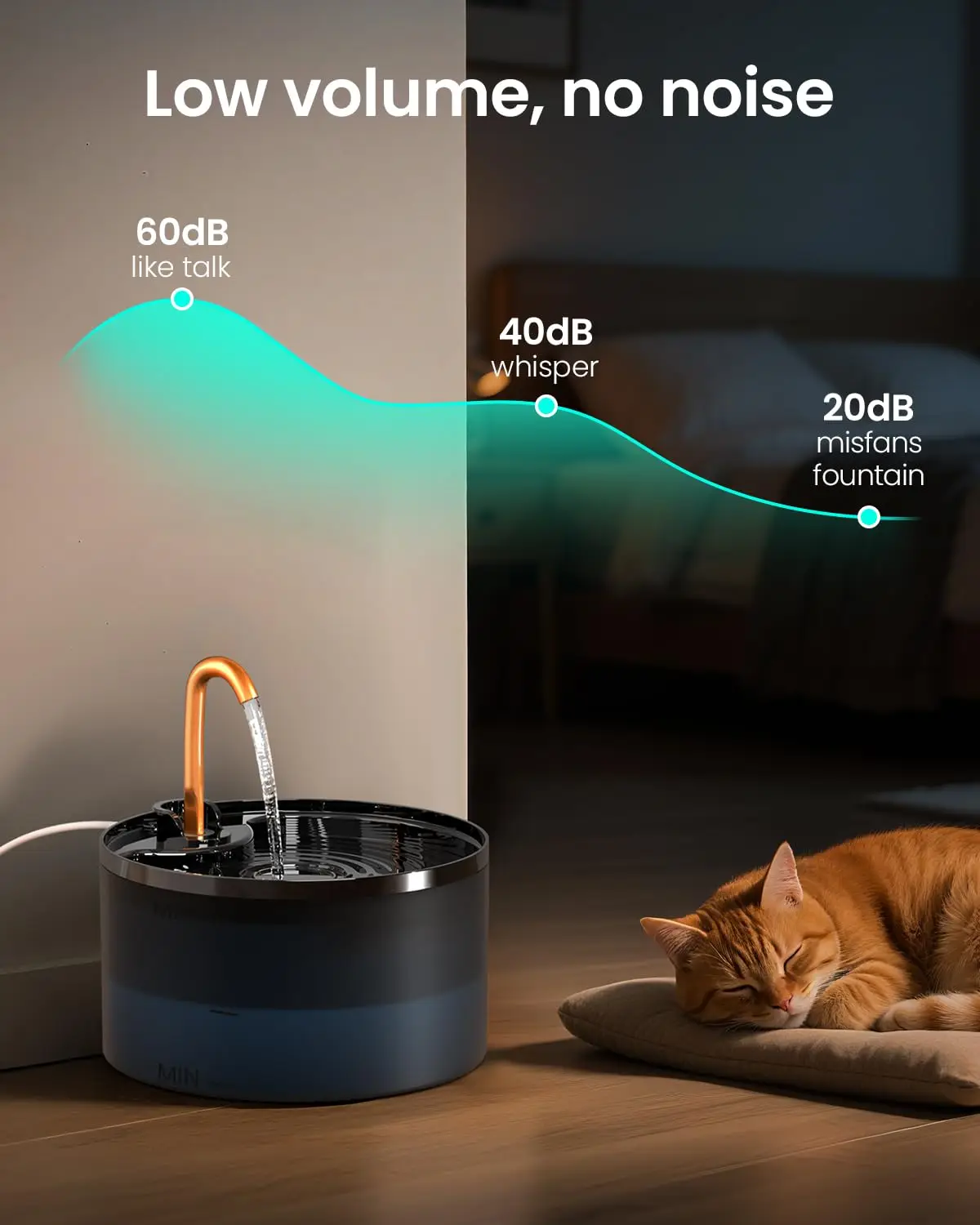 Fuente automática de agua silenciosa para gatos con filtro LED - imagen 5