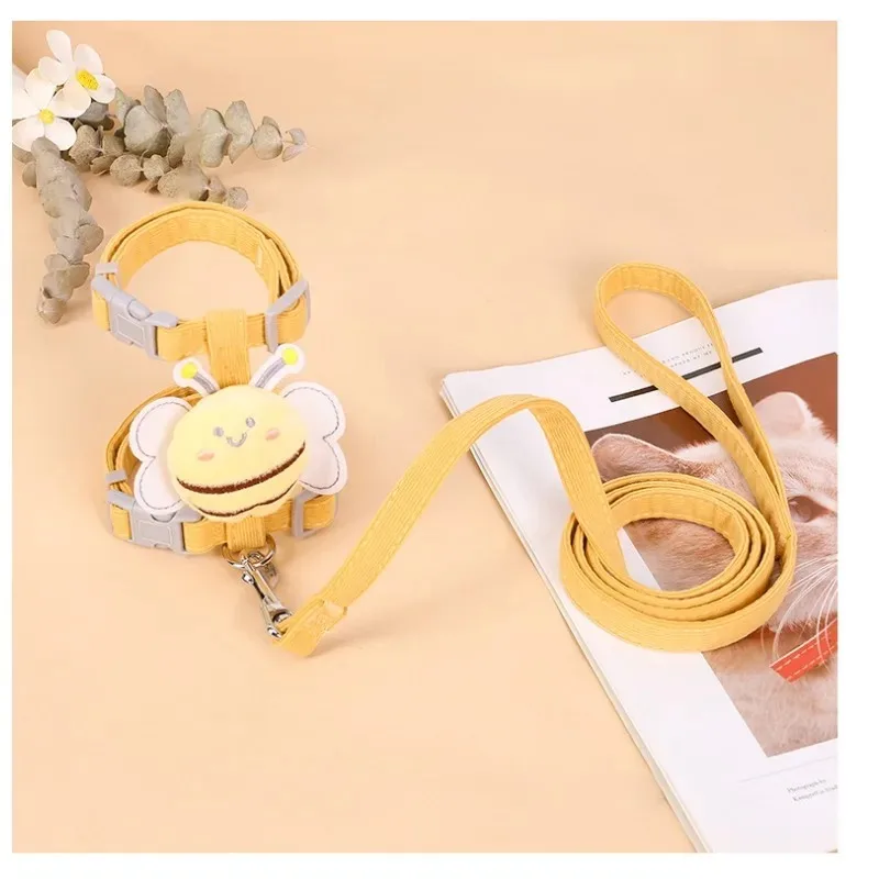 Arnés para gatos, conjunto de Collar con correa, arnés ajustable de doble capa con abeja de dibujos animados para perros, Collar para mascotas pequeñas y medianas, correa para caminar al aire libre - imagen 2