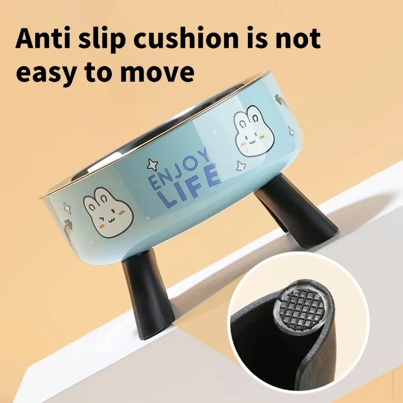 Un cuenco para mascotas de patas altas con estampado de dibujos animados, cuenco para perros de acero inoxidable de gran capacidad, cuenco para gatos que protege el cuello, moda universal y - imagen 5
