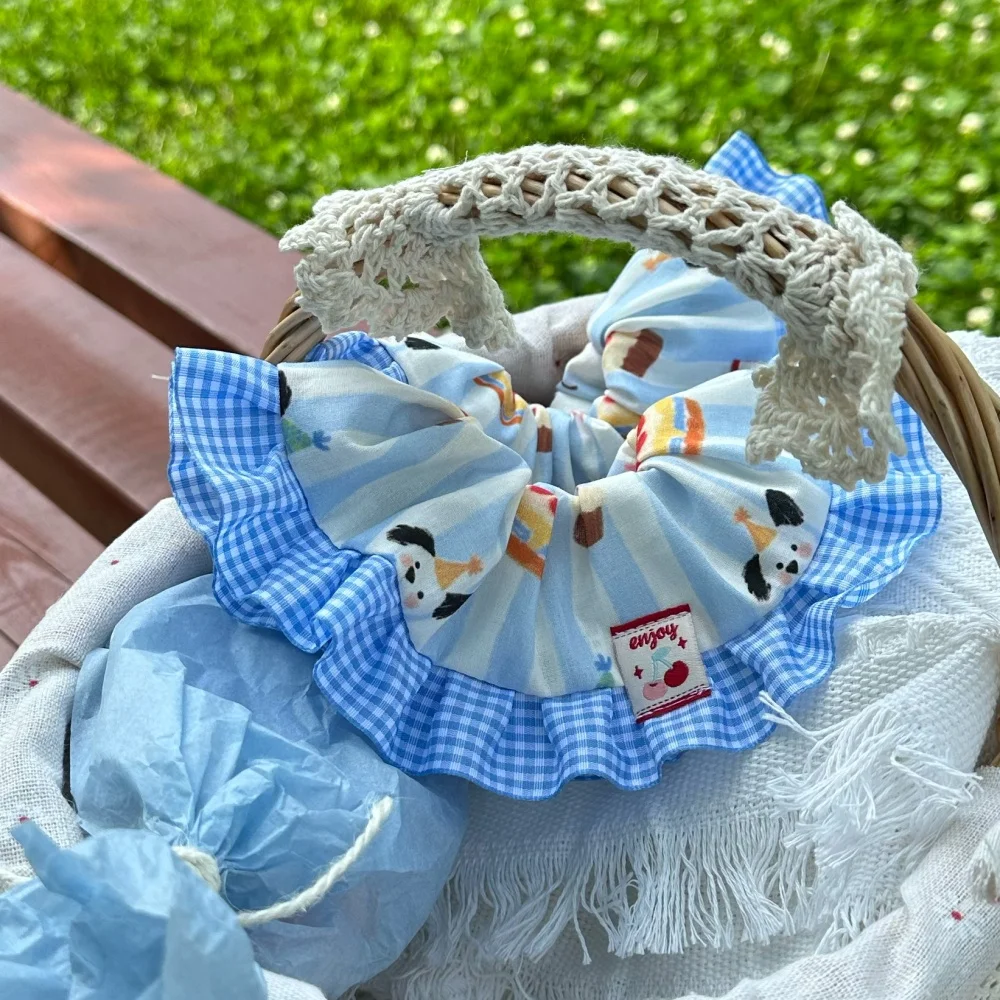 Decoración de verano para gato Sphynx, Baberos de encaje de algodón con patrón de cachorro dulce para gatitos, perros, Collar azul de dibujos animados suave para suministros para mascotas - imagen 2