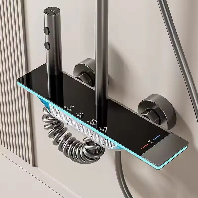 Juego completo de ducha de baño, sistema de ducha de bañera, juegos de ducha LED de temperatura Digital de lluvia, grifo de ducha mezclador frío y caliente - imagen 4