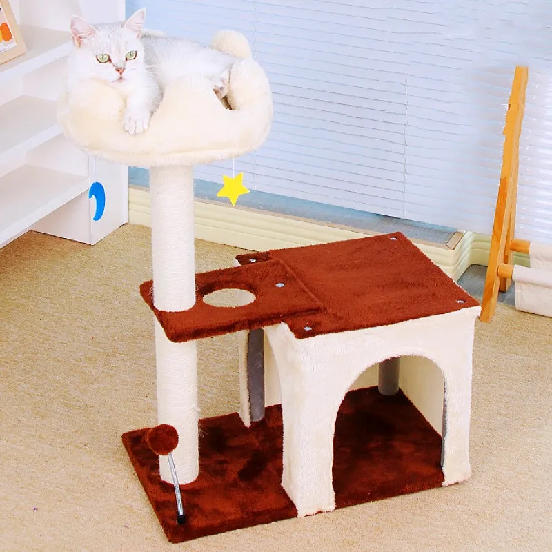 Árbol rascador de madera para gatos con sisal, área salto y casa - imagen 2