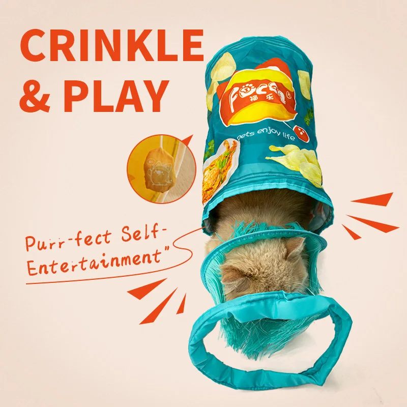 Juguetes de túnel plegables para gatos, juguete interactivo portátil para ocultar y buscar al interior con patatas fritas y golosinas, juguete de taladro con patrón para gatos