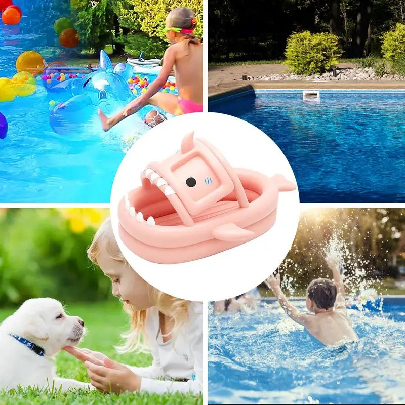 Piscina inflable para niños, piscina infantil para patio trasero con toldo parasol, piscina de agua exterior, piscina de tiburón - imagen 5