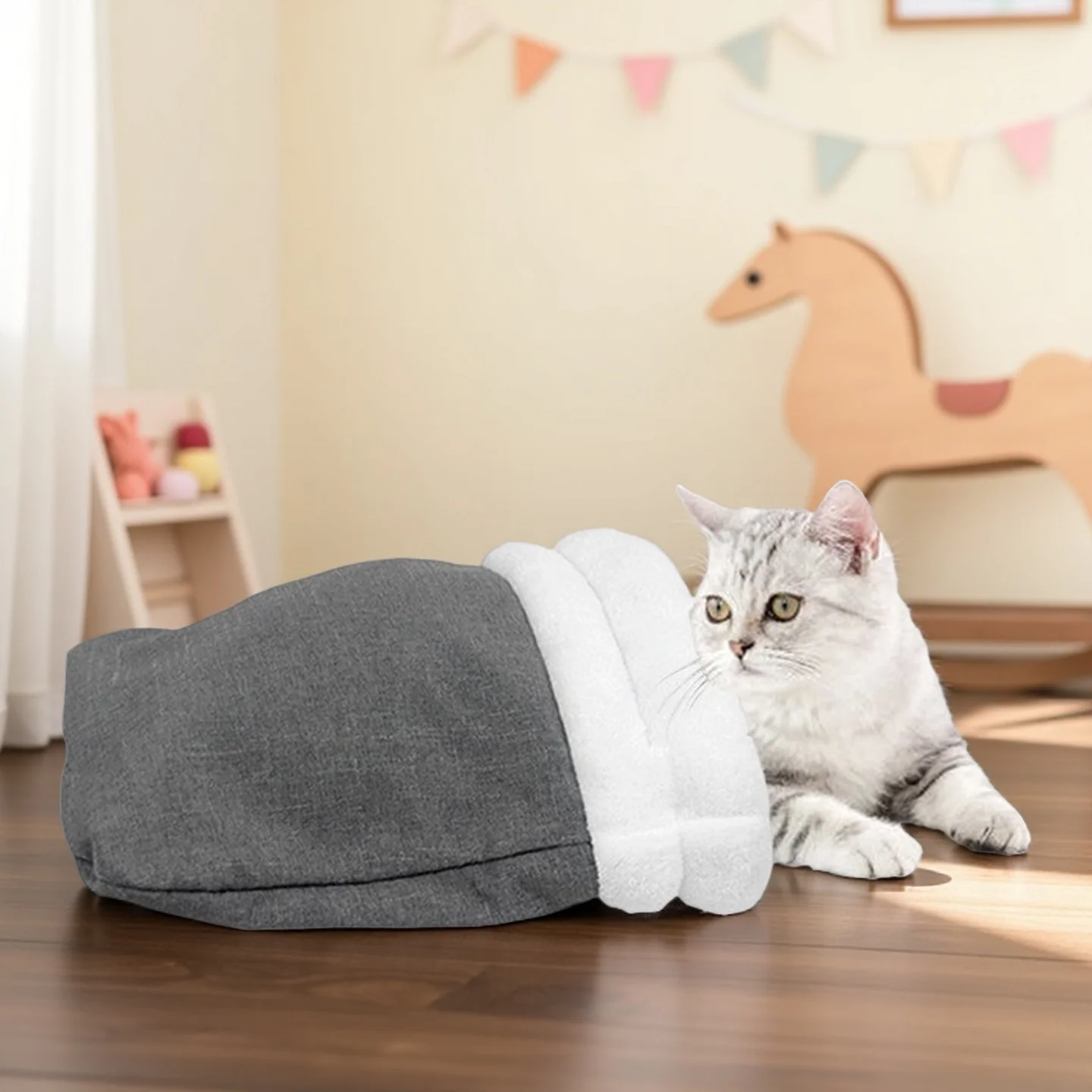 ​ ​ Saco de dormir para acurrucarse con forro térmico: cama de cueva semicerrada para gatos y perros pequeños: cápsula para dormir cálida de invierno con forro polar de felpa - imagen 5