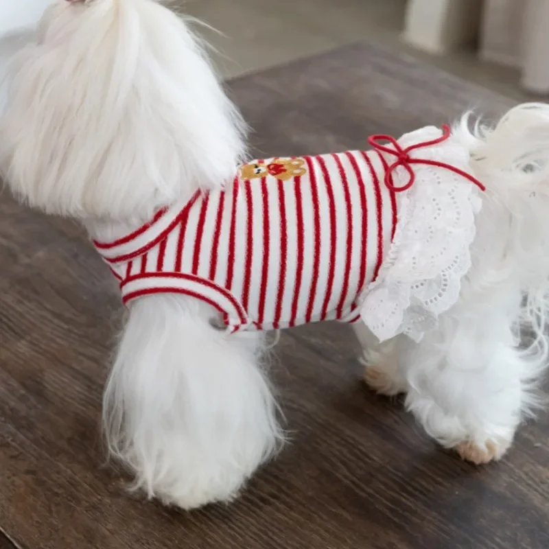 Vestido encaje rayas finas Teddy para perro pequeño Yorkshire cachorro - imagen 2