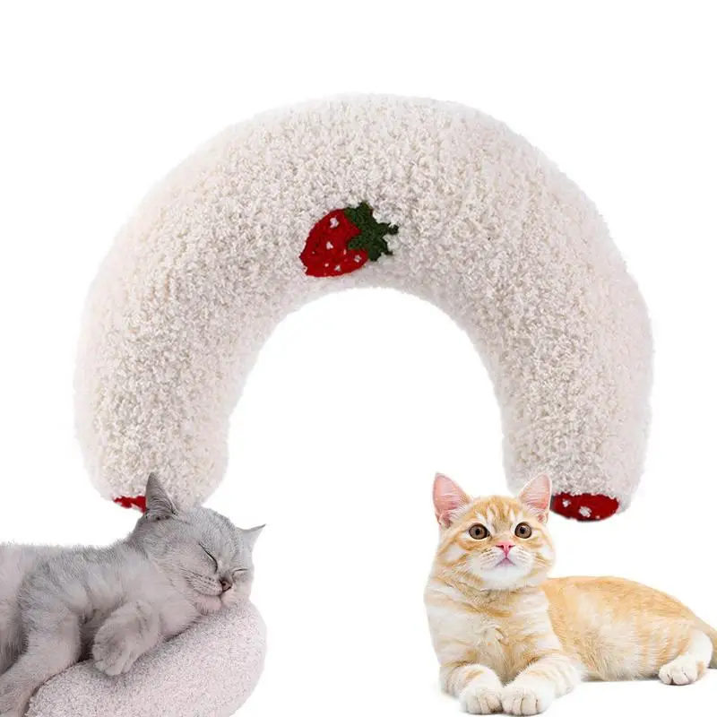 Almohada suave y esponjosa para el cuello de gato, cojín relajante, acogedor, medio Donut, juguete calmante en forma de U para mascotas, Protector de cuello lavable, almohadas para Pupp