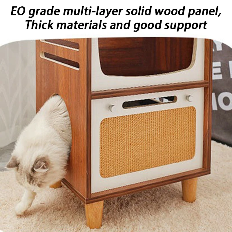 Cama nido de gato Retro de doble capa, mesita de noche, dormitorio, nido de gato, rascador creativo, ocultando gatos, suministros para anidar mascotas - imagen 5