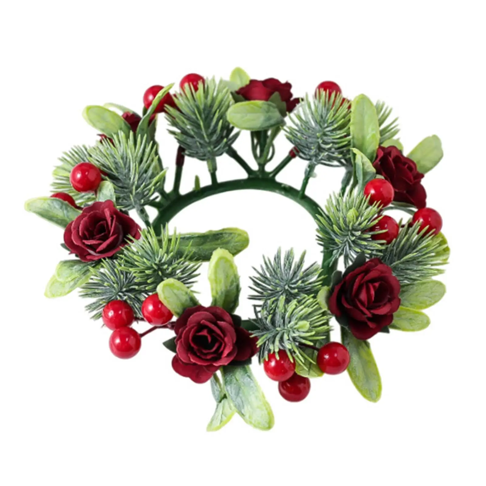 Christmas Candle Holder for Pillars Festive Floral Ring Xmas Wreath Kitchen Cabinet Wreath for Chair Birthday Bedroom Decoration