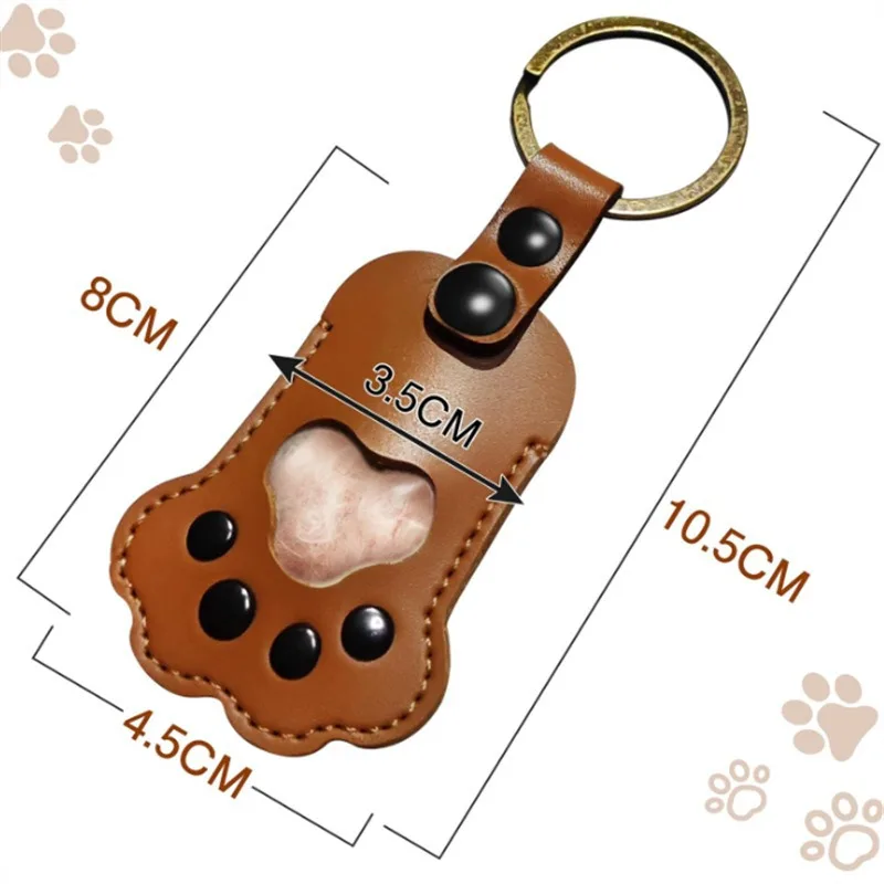 Bolsa de recuerdo de pelo de mascota conmemorativa, llavero de cuero con forma de pata de gato, llavero conmemorativo hecho a mano para perros y gatos - imagen 2