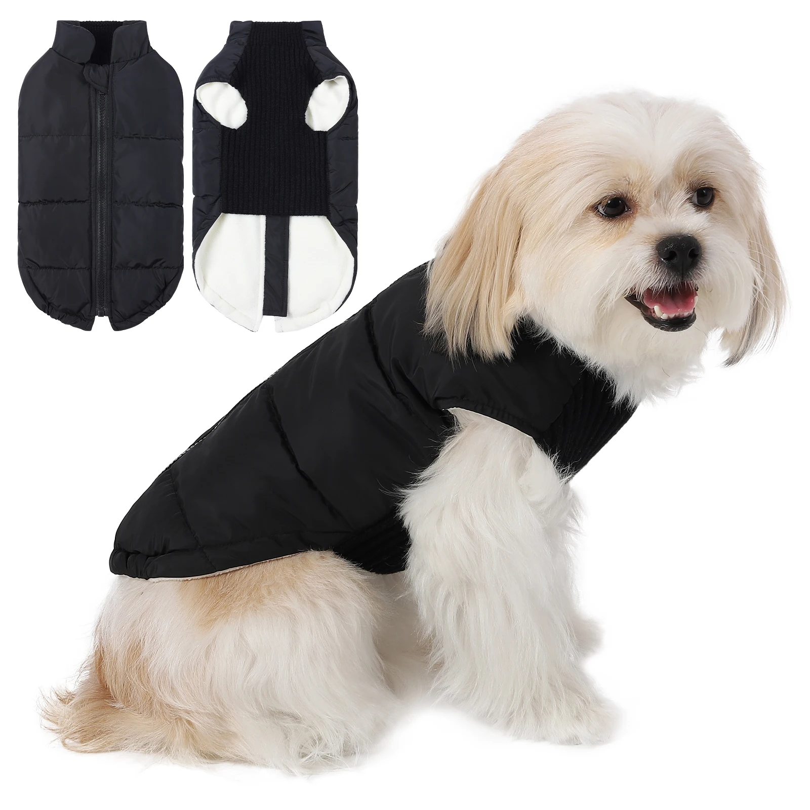 Abrigo a prueba de viento para mascotas, chaleco suave y cálido para clima frío, chaqueta con cremallera para perros pequeños y grandes, ropa acolchada para gatos, Invierno - imagen 3
