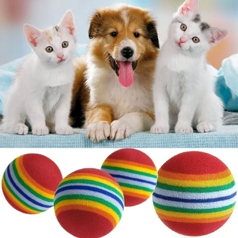 Pelota de goma EVA de arcoíris para gatos y perros, juguete interactivo para masticar, pelota para rascar, suministros de entrenamiento para mascotas, 1 piezas - imagen 3