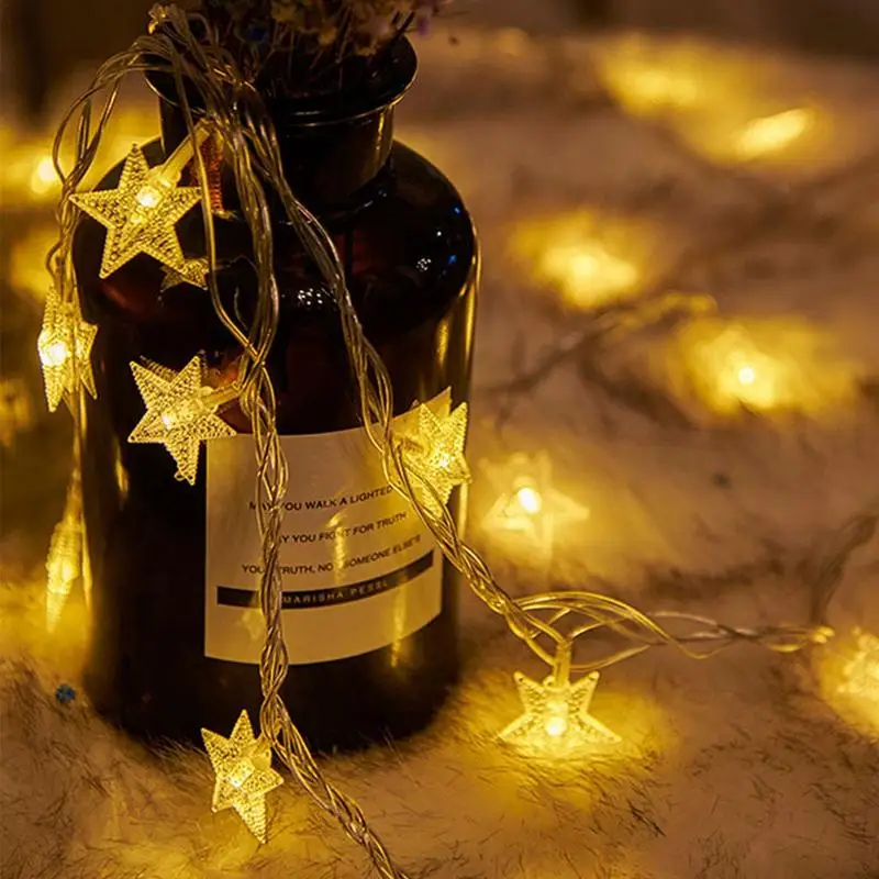 Luces LED de hadas con forma de estrella, cadena de alambre de cobre de 10 pies de largo, funciona con pilas, para interior y exterior, fiesta de navidad - imagen 2