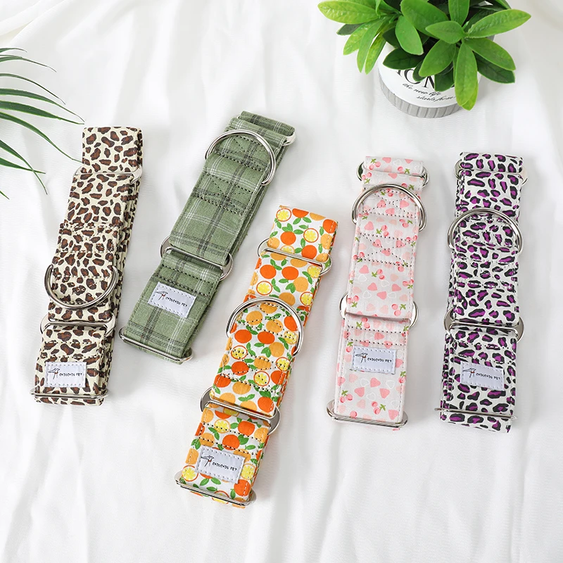 Collar de perro ajustable ancho italiano Greyhound Whippet Martingale cuello de algodón estampado