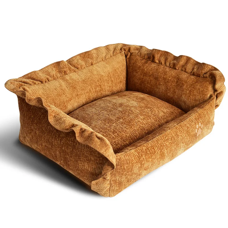 Cama terciopelo para gatos y perros mini con volantes, funda lavable