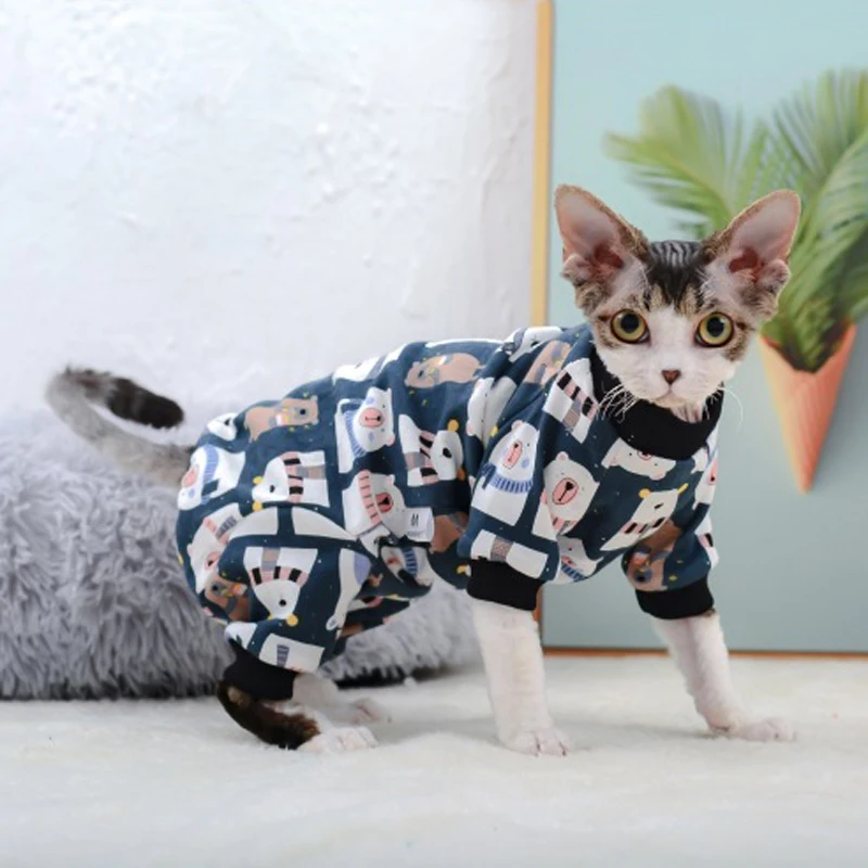 Ropa de primavera para gato, sudaderas con capucha con estampado de dibujos animados, pijama de gato Cooton, esfinge, mono, monos de gato, disfraz de gatito, perros pequeños - imagen 5