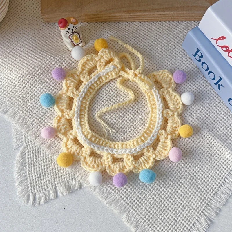Bola de pelo para perros y gatos, Collar de color helado, Collar para el cuello para mascotas, Collar tejido a mano, babero tejido de hilo, accesorios para cachorros pequeños - imagen 2