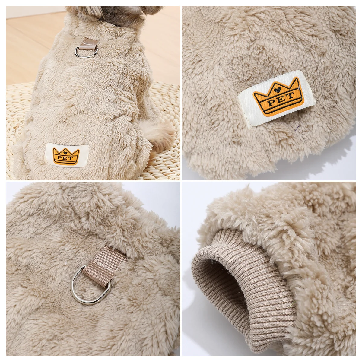 Ropa suave para perros, mono cálido para cachorros con anillo en D, suéter de lana de franela para mascotas, abrigo para perros pequeños y medianos, abrigo de Pug Yorkshire - imagen 4