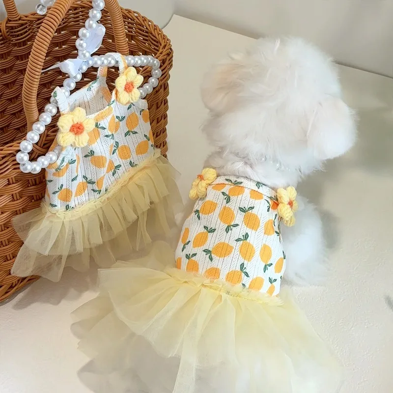 Ropa de verano para mascotas, vestido de gasa de encaje para perros pequeños, vestido Floral encantador para gatos, falda de fiesta de cumpleaños, disfraces, vestido de boda para perros