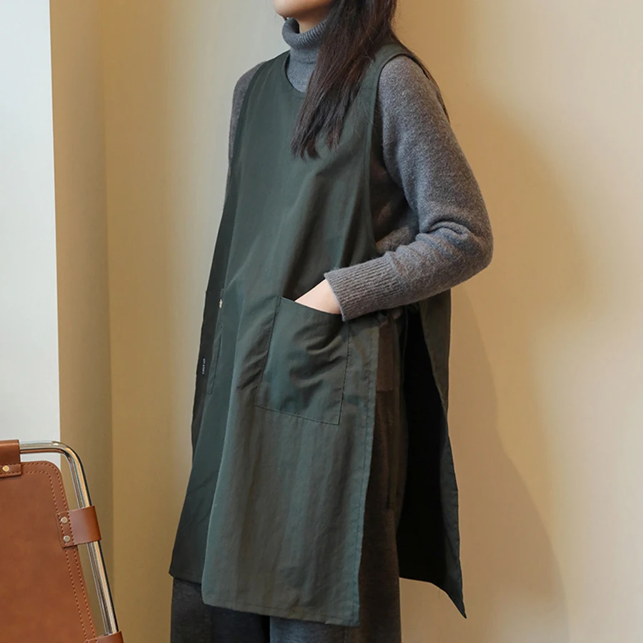 Chaleco largo antisuciedad, delantal de cocina impermeable con bolsillos, delantal de trabajo para pintura para mujer, delantal de belleza para salón de uñas - imagen 4