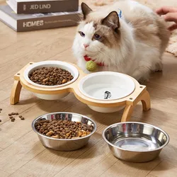 Cuencos elevados de madera para gatos y perros – Doble comedero y bebedero