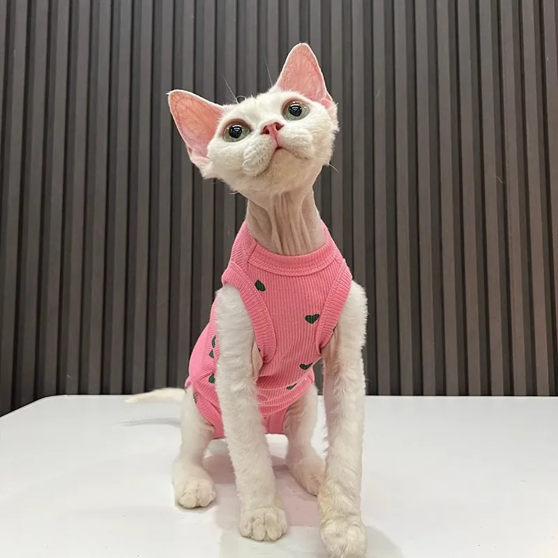 Mono con estampado de amor para gato Sphynx, camisa sin mangas transpirable refrescante de verano para ropa para gatos y perros pequeños, algodón acanalado - imagen 2