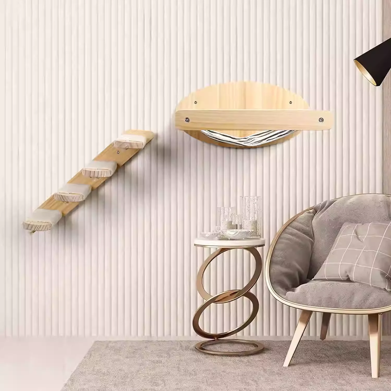 Árbol para gatos montado en la pared con escalones de cuatro niveles, plataforma de torre para gatos, muebles para saltar, hamaca para gatos - imagen 2