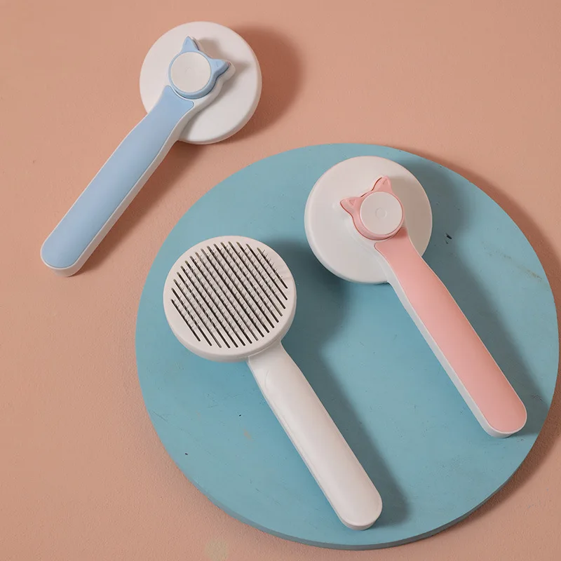 Peine para mascotas, limpieza de acero inoxidable, masaje, cepillo de depilación para perros, función de autolimpieza, cepillo de aseo - imagen 4