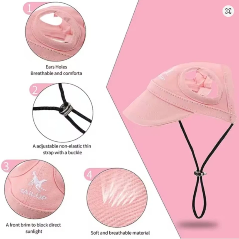 Sombrero para el sol para perros con orificios para las orejas, gorra de béisbol para mascotas para protección solar, visera de viaje al aire libre para mascotas lindas, accesorio deportivo de verano