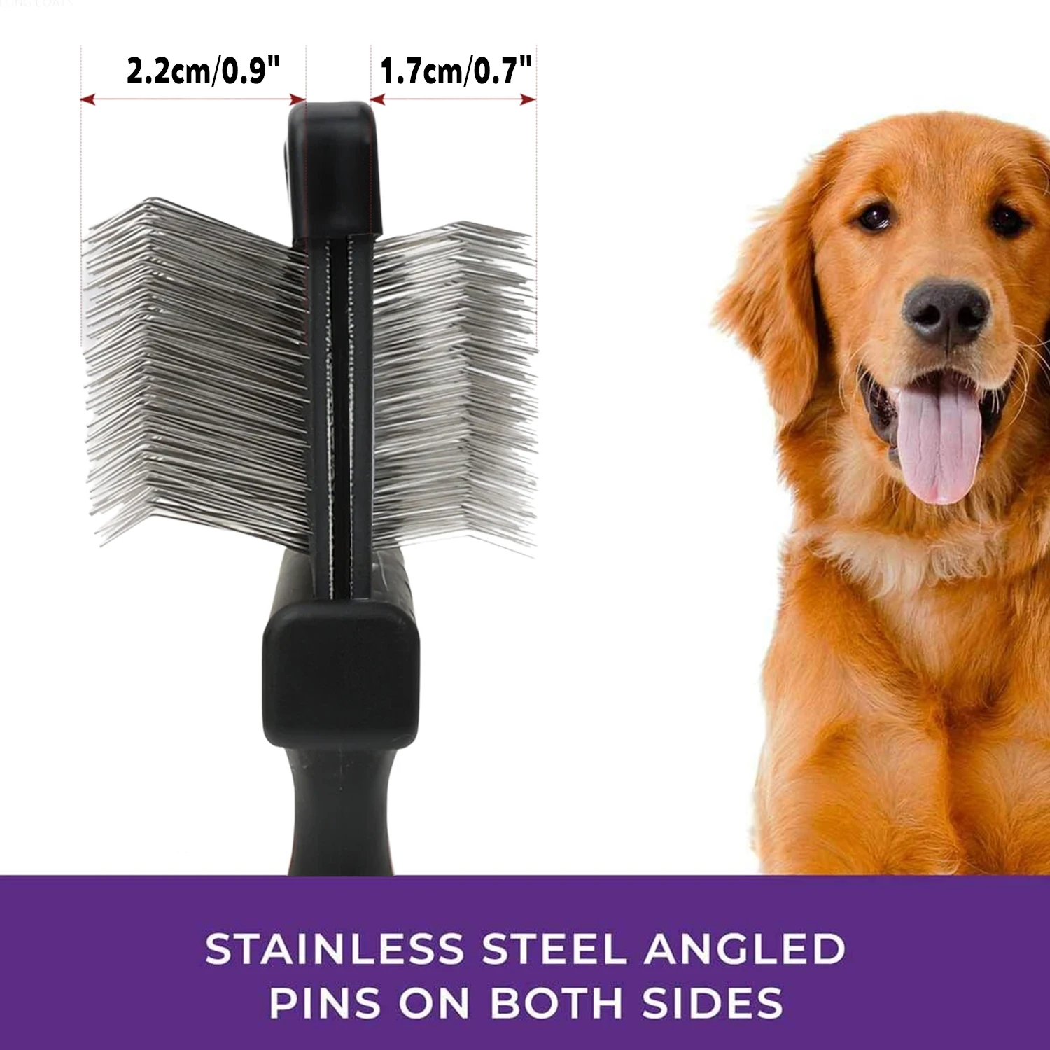 Cepillo rebanador flexible firme de doble cara para mascotas de Taakcc, grado profesional, pasadores de acero inoxidable en ángulo, limpieza de despedida - imagen 3