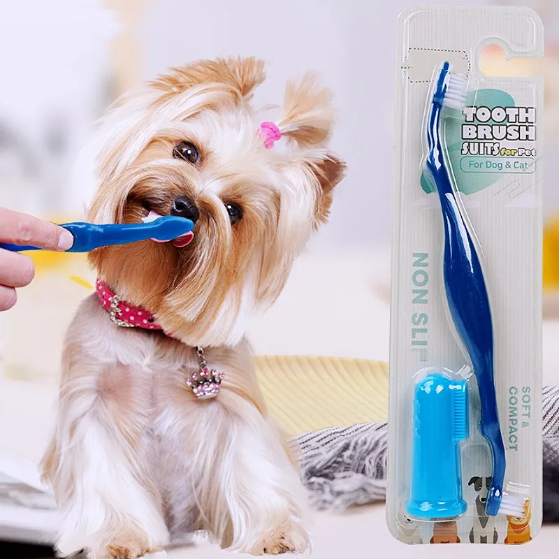 Juego cepillos dentales para perro – Doble cabezal y funda dedo - imagen 2