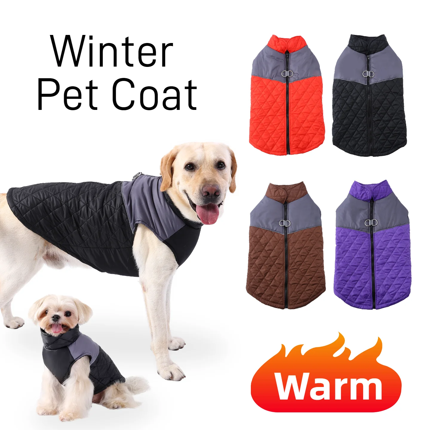 Ropa de invierno para perros pequeños y grandes, abrigo cálido impermeable para exteriores para mascotas con anillo en D, abrigo para perros grandes, chaleco reflectante para Pug Labrador