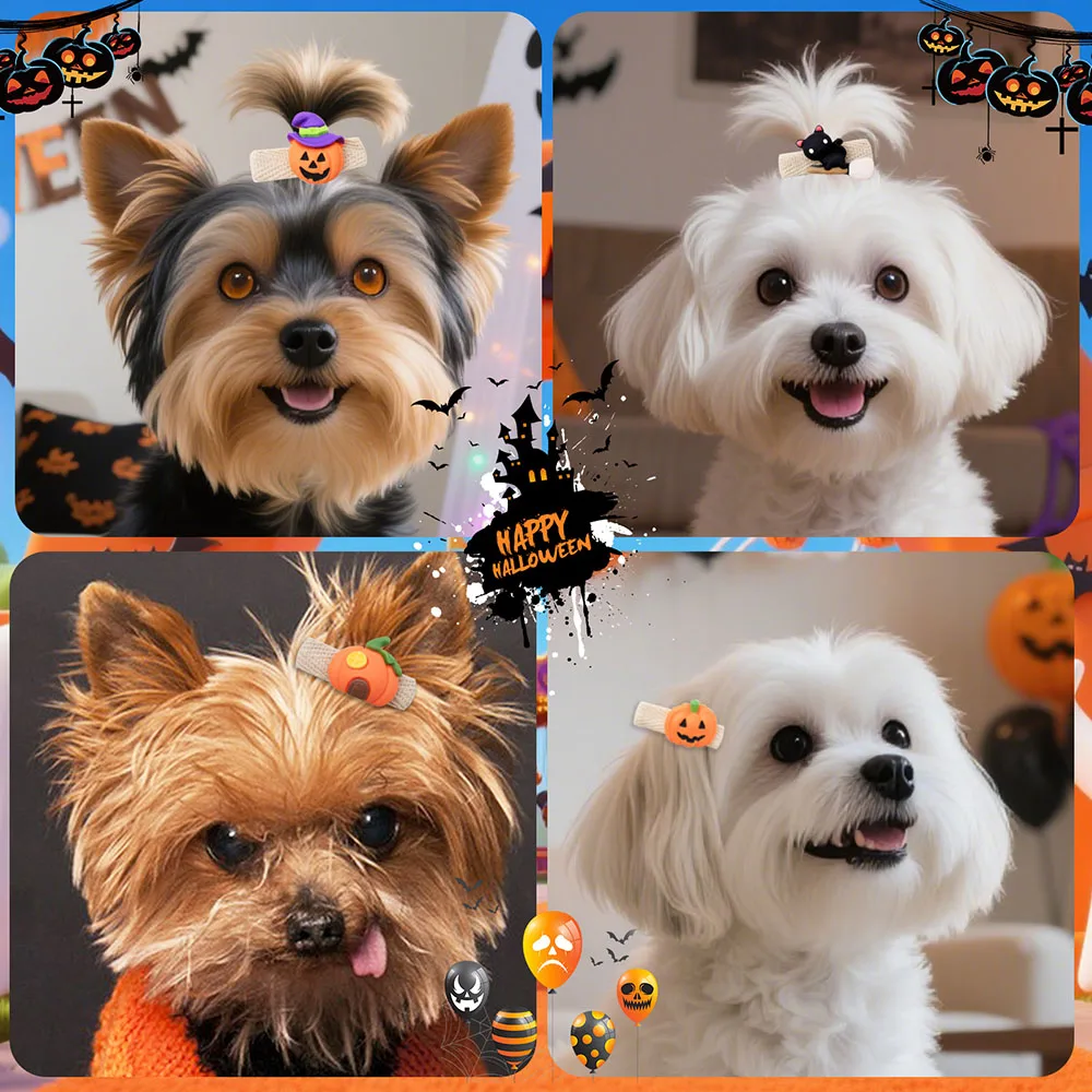 50ps lindo Clip de pelo de perro de Halloween exquisito lindo accesorios para el cabello de perro pequeño para decoración de Halloween mascotas perros productos de aseo - imagen 3