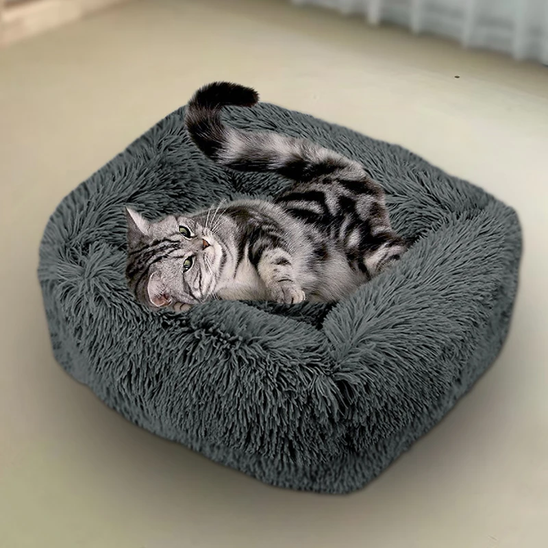 Cama cuadrada semicircular para mascotas, sofá para perros, cama cálida de felpa, casa para gatos, cama mediana para gatos en invierno - imagen 2