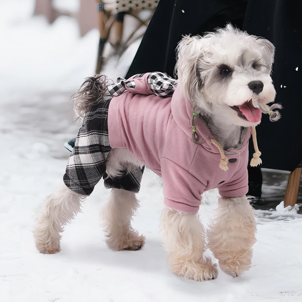 Monos de invierno para mascotas, abrigo grueso y cálido para perros con muñeca para perros pequeños, moda para mascotas, Sudadera con capucha de cuatro patas, trajes para cachorros