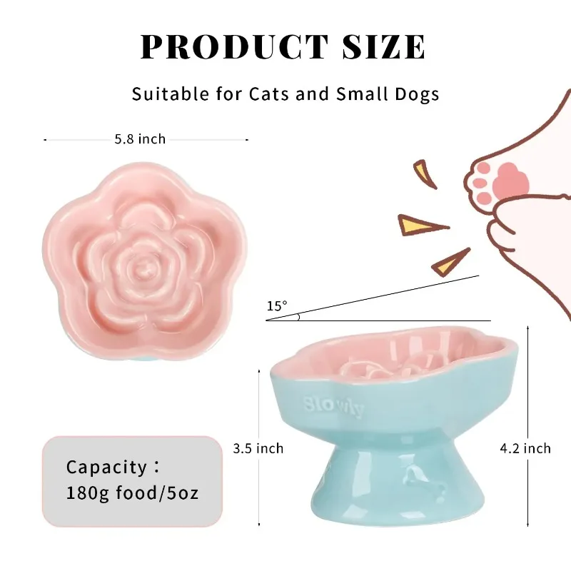 Cuenco elevado para gatos de comida lenta, cuenco de comida de vidrio elevado y título de cerámica para perros pequeños Lento para húmedo y seco - imagen 2