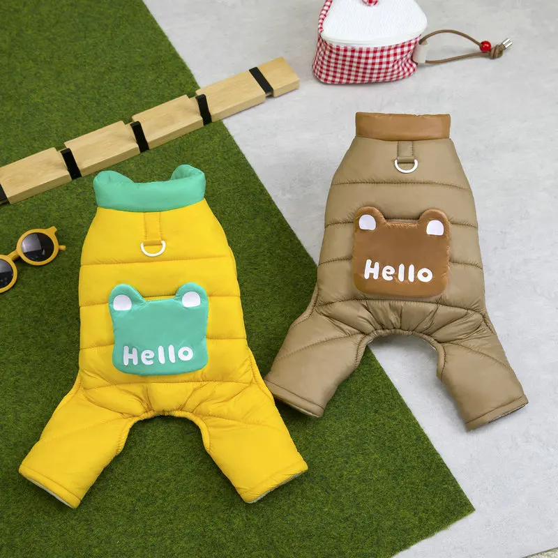 Pet Otoño/Invierno lindo oso bolsillo cuatro piernas chaqueta mono cálido pijamas para perros ropa para cachorros para perros pequeños