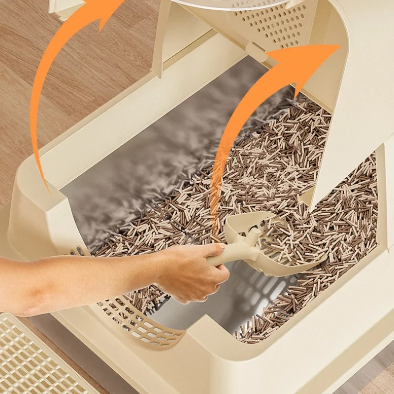 Caja de arena para gatos completamente cerrada de acero inoxidable, inodoro Extra grande a prueba de salpicaduras para gatos, productos de limpieza para mascotas, suministros, sartenes - imagen 5