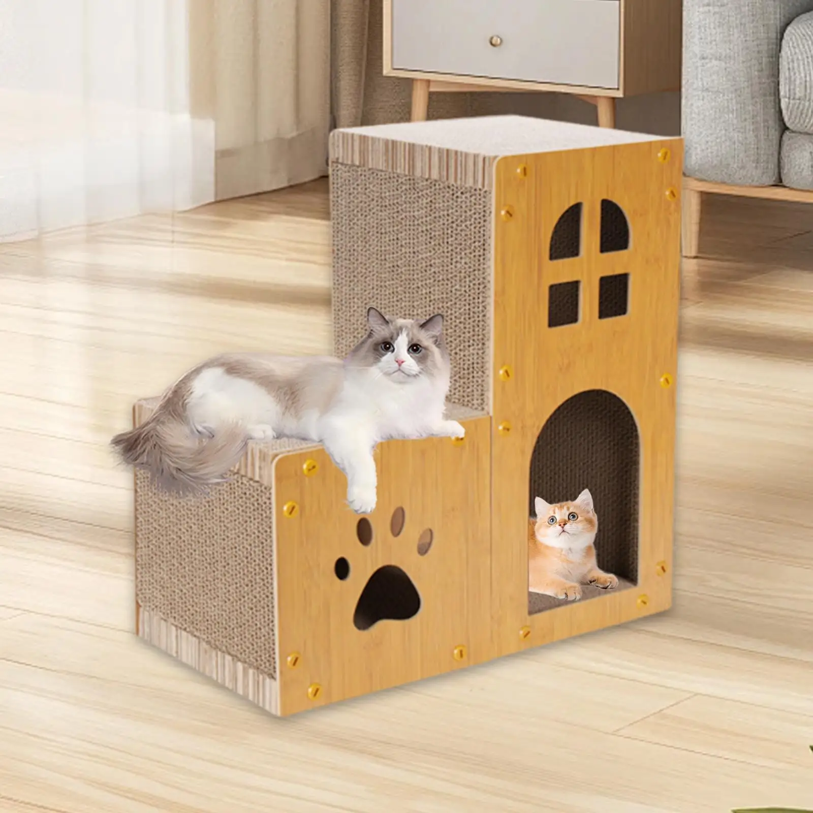 Cardboard Cat House Double Layer Cat Scratcher Cave Comfortable Versatile Furniture Protector for Kittens Living Room Terrace