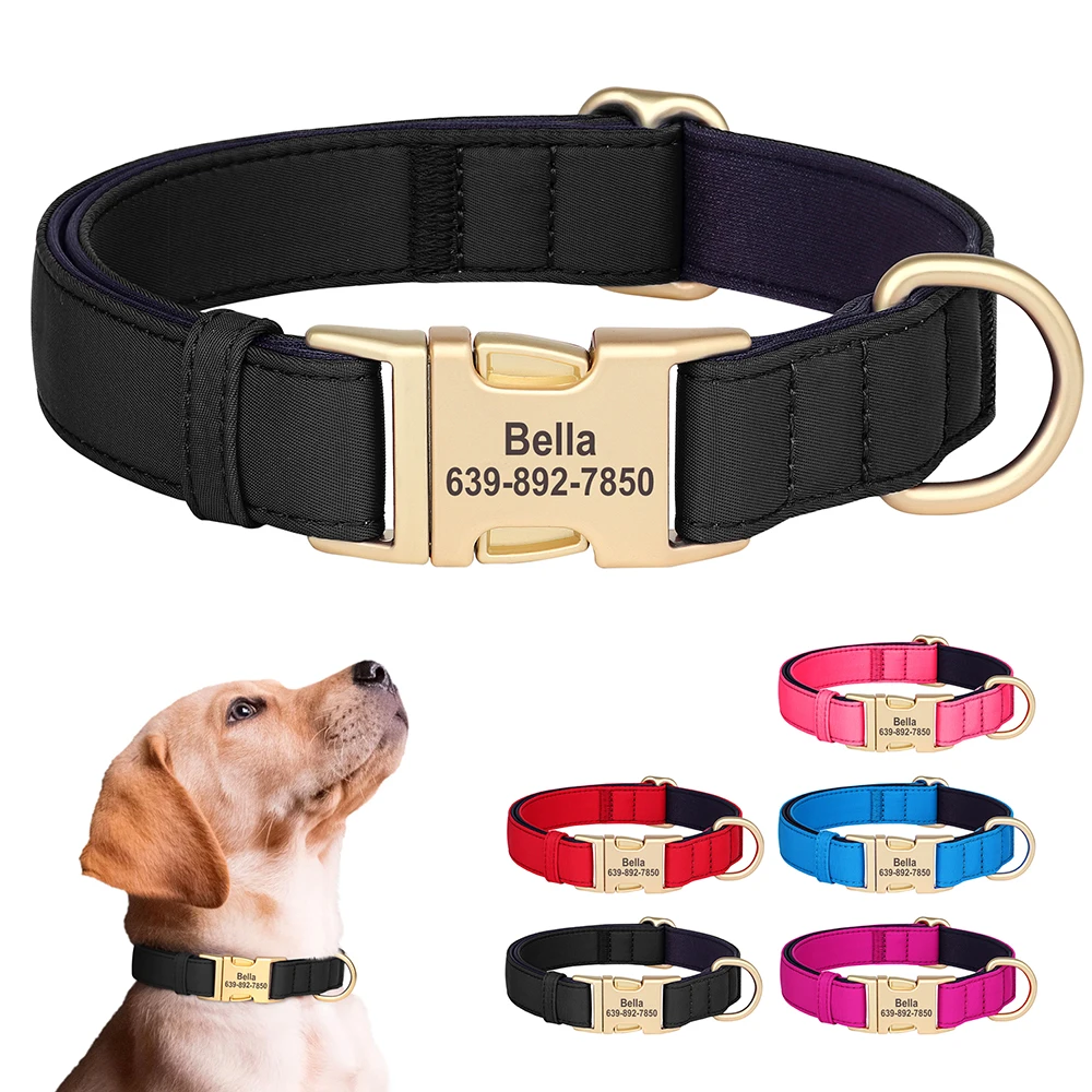 Collar de perro personalizado, collares de nailon impermeables para cachorros, collar con placa de identificación de mascota personalizada para perros pequeños y medianos, Chihuahua Pug