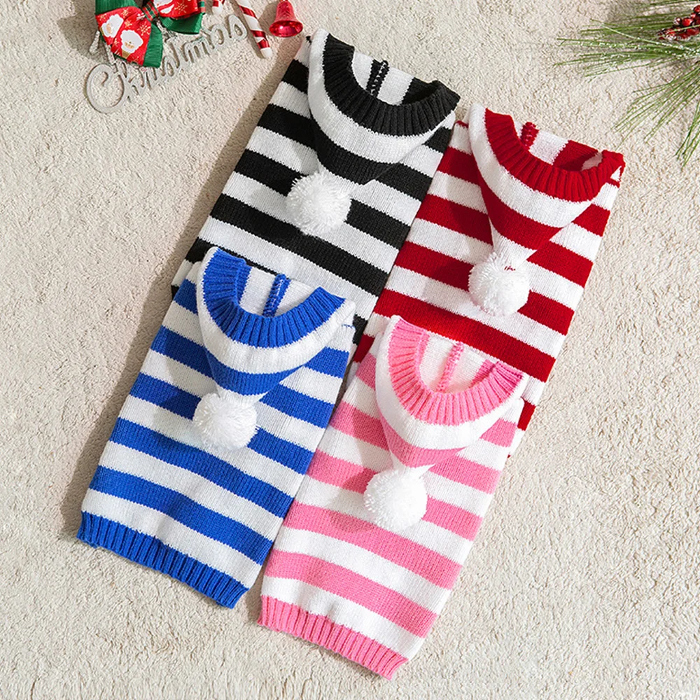 Suéter de Navidad para perros y gatos, ropa cálida de invierno para cachorros con sombrero, chaqueta de Navidad a rayas, abrigo Pug Yorkies, ropa de Yorkshire - imagen 4