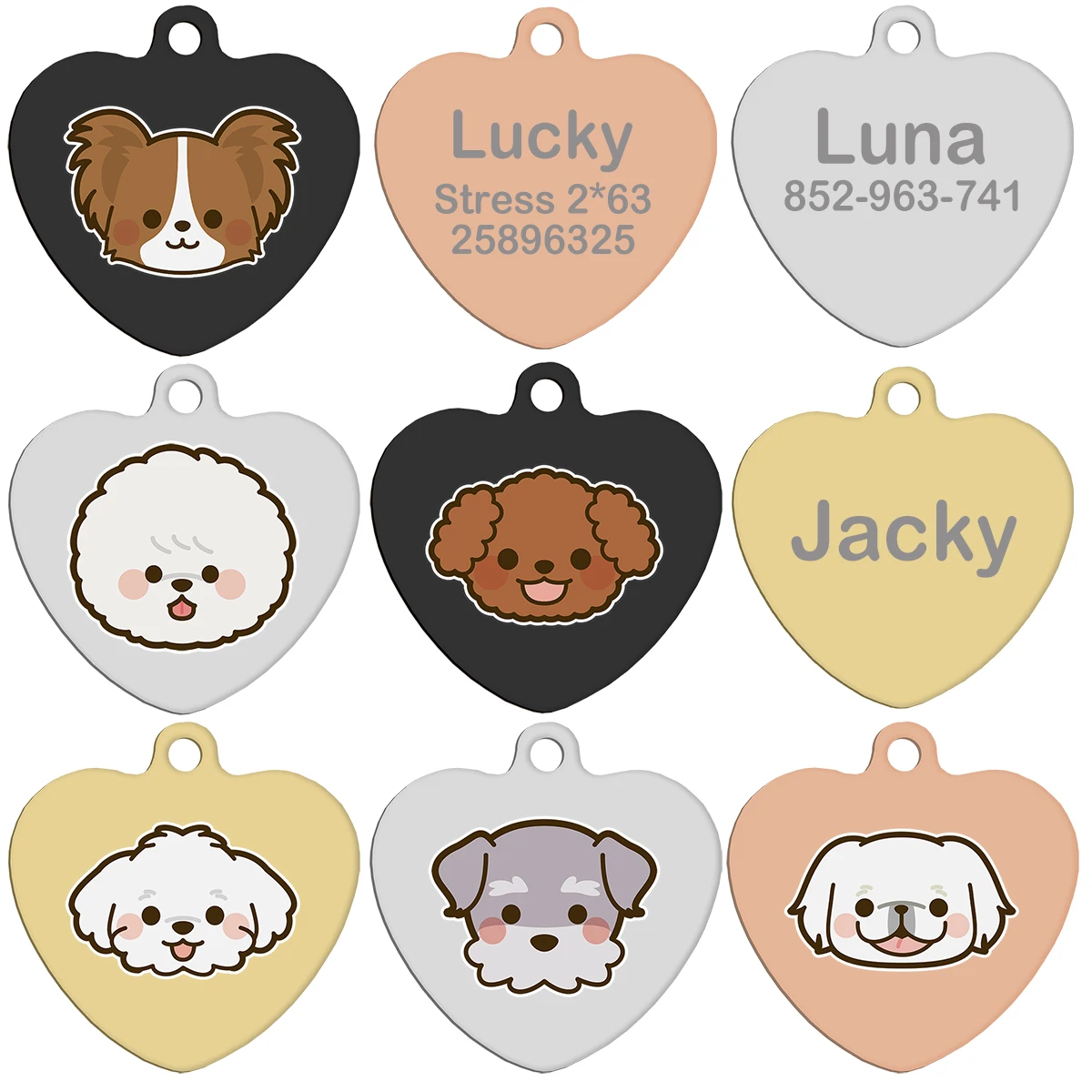 Etiqueta personalizada con nombre de perro, placa de identificación personalizada con impresión UV, dirección y teléfono para perro pequeño