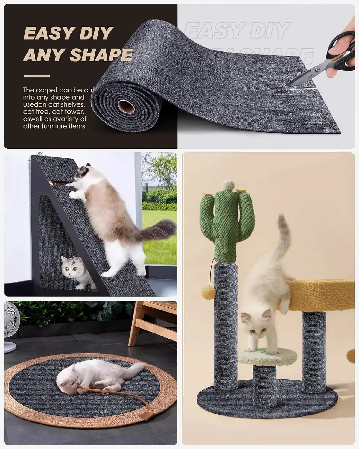 Protector de sofá para gatos – Alfombra rascador adhesiva y recortable - imagen 2