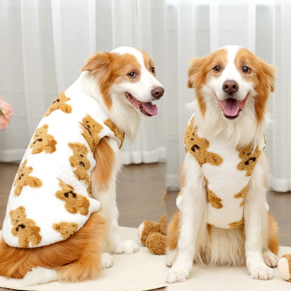 Abrigo térmico de lana para perros, ropa para perros con estampado de oso de peluche de invierno para perros medianos y grandes, suéter suave para perros grandes, chaleco, ropa para mascotas - imagen 4