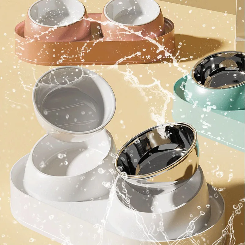 Cuenco doble antideslizante para mascotas, cuenco elevado para gatos, contenedor de comida para perros con protección de inclinación para el cuello, sin barbilla negra, alimentador de agua para mascotas - imagen 5