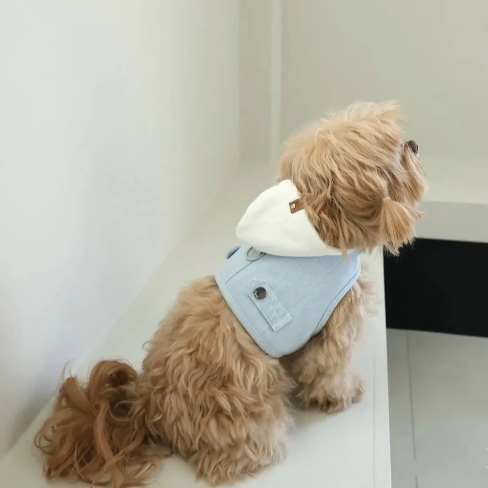 Arnés con capucha para otoño e invierno para mascotas, correa vaquera para el pecho para perros y gatos, chaleco de peluche con sombrero, arnés para perros, accesorios para cachorros