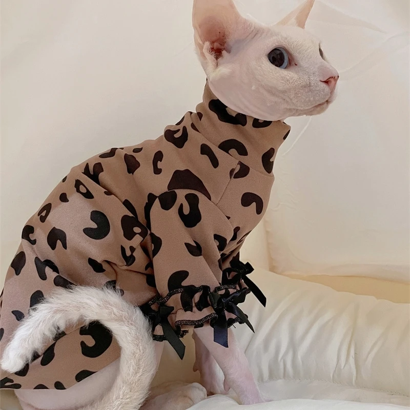 Chaqueta de café suave para gatos sfinx chaqueta de leopardo dulce de invierno y primavera chaqueta de encaje de algodón devenrex cachorro pijama térmico para gatos - imagen 2