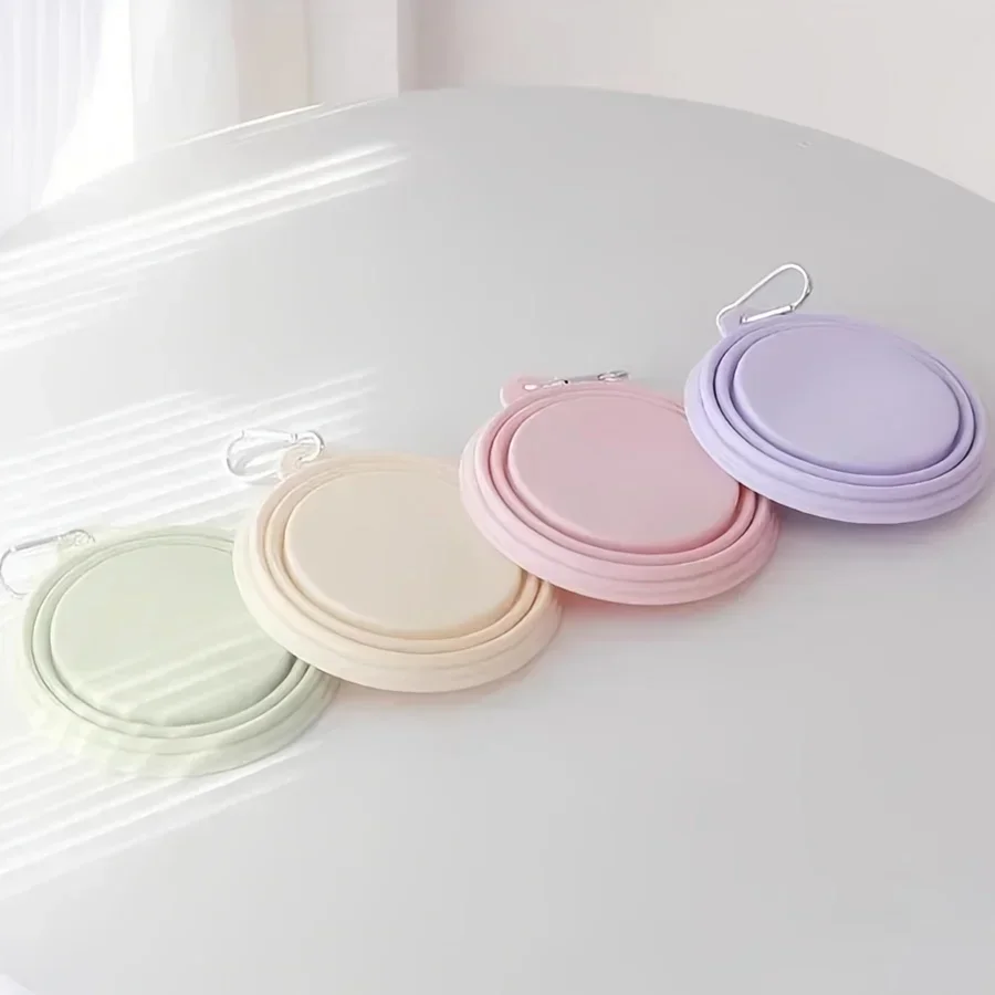 Contenedor tazón bandeja tazón plegable portátil mascota colgante perro alimentación de agua Color para mascotas comida de viaje macarrón suministros de silicona para exteriores - imagen 2